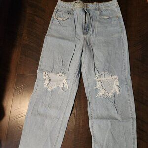 Wide leg ripped jeans